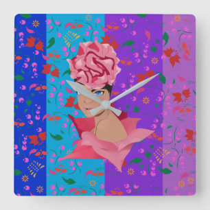 Meisje van de Vernieuwing van de bloem het Heldere Vierkante Klok