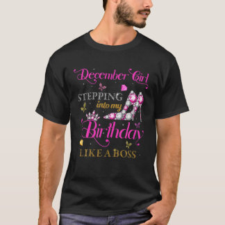 Meisje van december steekt mijn verjaardag in als t-shirt