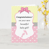 Meisje van het Baby van gelukwensen het Roze en Kaart (Gele Bloem)