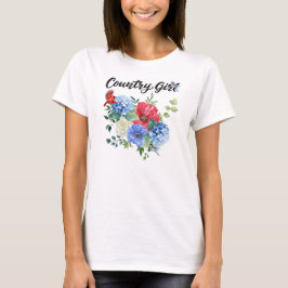 Meisje van het platteland met rode/witte/blue bloe t-shirt