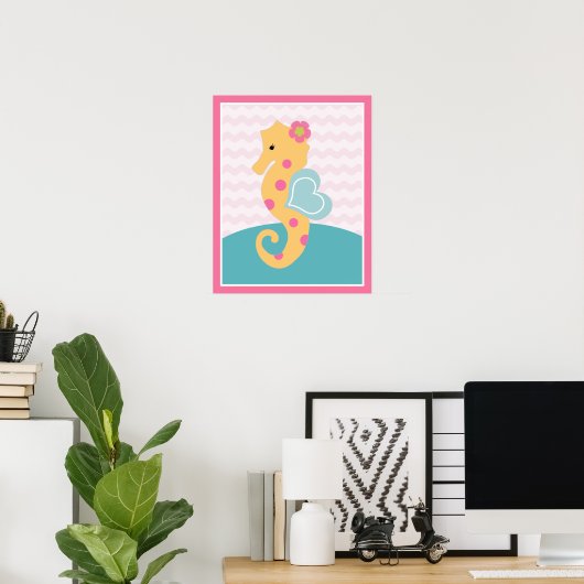 Meisje van Sea Sweeties Zeeleven Roze Zeepaardje K Poster (Thuiskantoor)