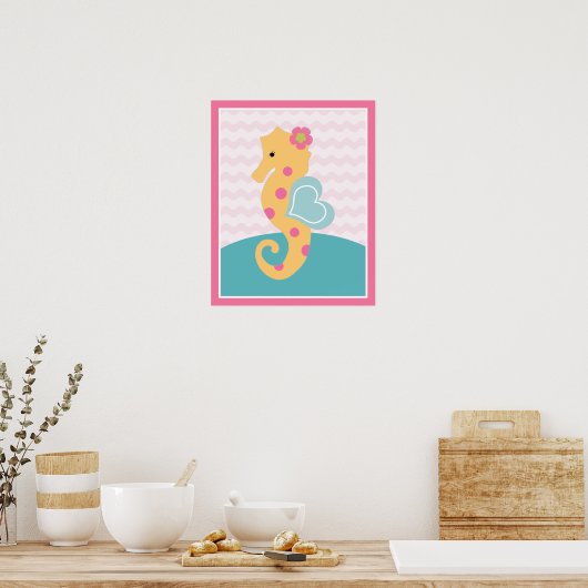 Meisje van Sea Sweeties Zeeleven Roze Zeepaardje K Poster (Keuken)