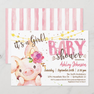 Meisje Varken Baby shower Boerderij uitnodiging Bo