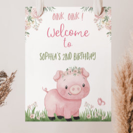 Meisje Varken Verjaardag Welkom Teken, Piggy Party Poster