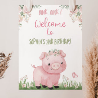 Meisje Varken Verjaardag Welkom Teken, Piggy Party Poster