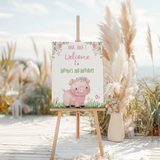 Meisje Varken Verjaardag Welkom Teken, Piggy Party Poster