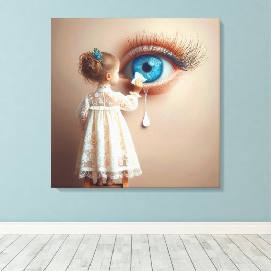 Meisje veegt tranen weg canvas afdruk (Insitu (Houten vloer))