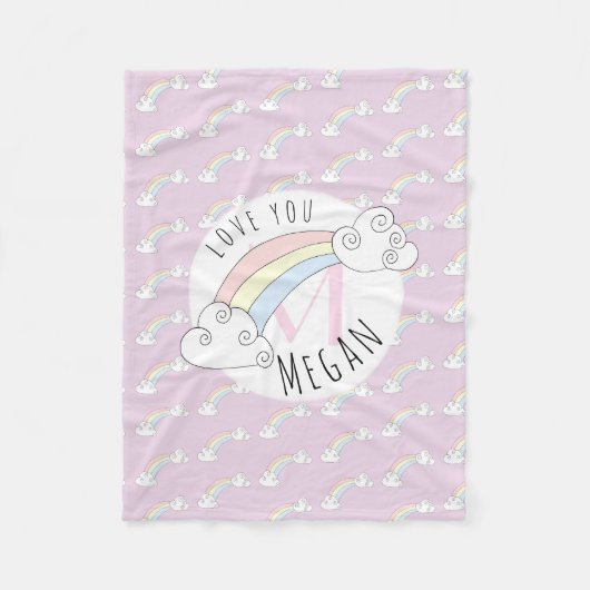 Meisje Verborgen monogram Stoodle Rainbow Naam Kin Fleece Deken (Voorkant)