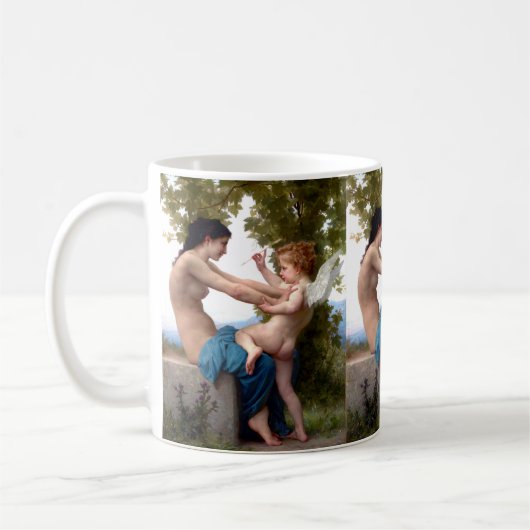 Meisje verdedigt zichzelf tegen het schilderen van koffiemok (Links)