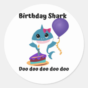Meisje Verjaardag Baby Shark Ronde Sticker