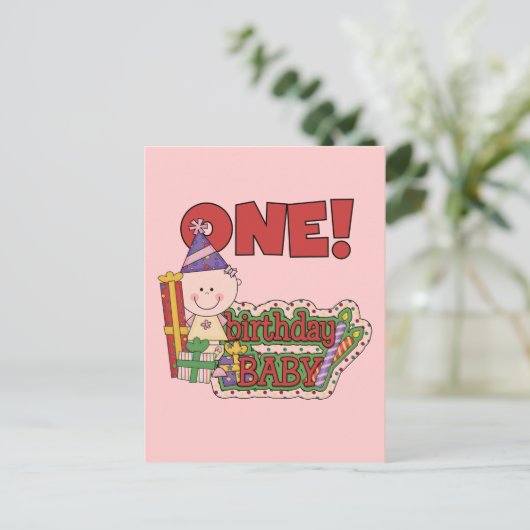 Meisje Verjaardag Baby Tshirts en geschenken Briefkaart (Staand voorkant)