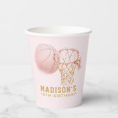 Meisje Verjaardag Basketbal Luxe Roos goud Papieren Bekers (Voorkant)