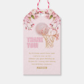 Meisje verjaardag basketbal roze goud cadeaulabel (Voorkant)