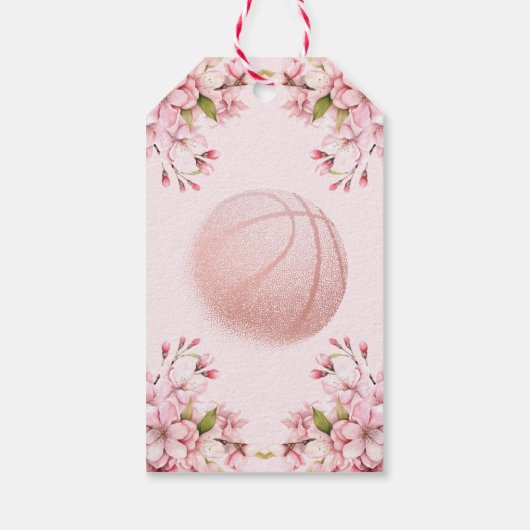 Meisje verjaardag basketbal roze goud cadeaulabel (Achterkant)