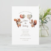 Meisje verjaardag eekhoorn uitnodigingen (Staand voorkant)