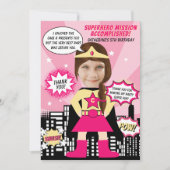 Meisje verjaardag foto in superheld stripstijl bedankkaart (Voorkant)