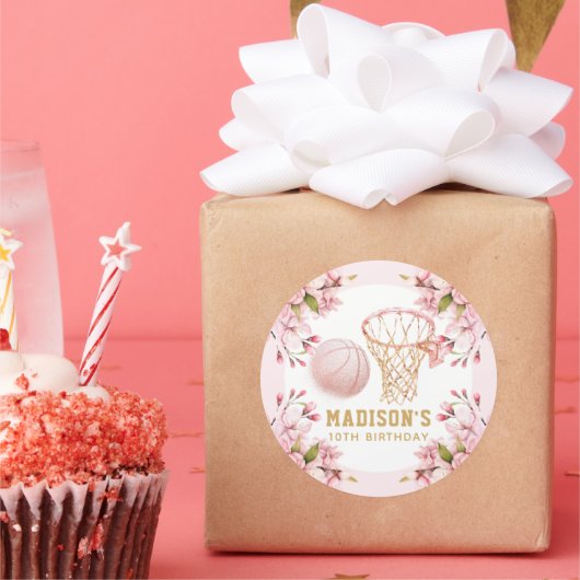 Meisje Verjaardag Gepersonaliseerde Basketbal Ronde Sticker (Feest)