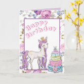 Meisje Verjaardag Gift Goud Eenhoorn Custom Person Kaart (Gele Bloem)