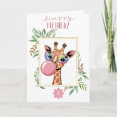Meisje Verjaardag Giraffe Regenboog Bril Bubbel Sc Kaart (Voorkant)