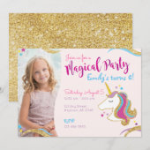 Meisje Verjaardag Glitter Eenhoorn Magische Uitnod Kaart (Voorkant / Achterkant)