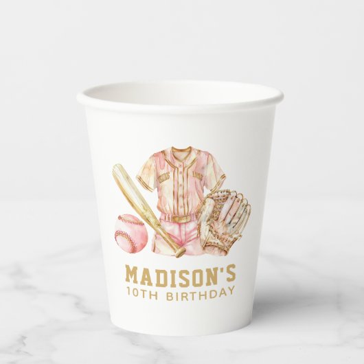 Meisje Verjaardag Honkbal Luxe Roos goud Papieren Bekers (Voorkant)