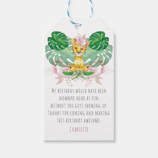 Meisje Verjaardag I Doop Leeuw Illustratie Cadeaulabel (Voorkant)