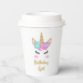 Meisje verjaardag met eenhoorn papieren bekers (Achterkant)