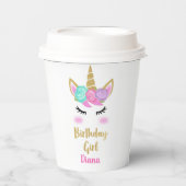 Meisje verjaardag met eenhoorn papieren bekers (Voorkant)