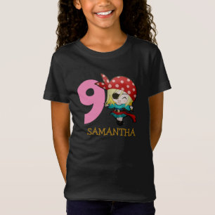 MEISJE Verjaardag Pirate 9e Naam T-shirt