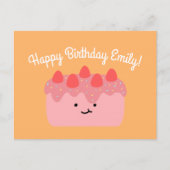 Meisje Verjaardag Roze Aardbei Cake Feest Briefkaart (Voorkant)