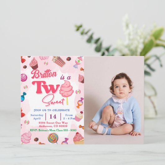 Meisje Verjaardag Snoep Twee Sweet Party Kaart (Staand voorkant)