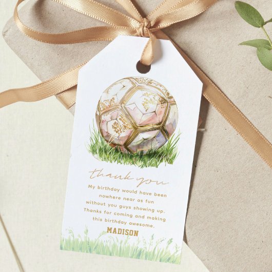Meisje Verjaardag Voetbal Pink Gold Cadeaulabel