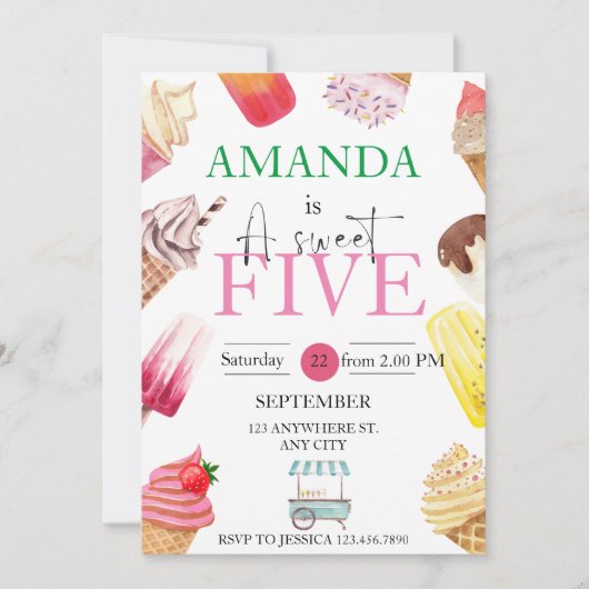 Meisje Verjaardag Zomer ijsijsje Kaart (Voorkant)