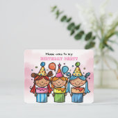 Meisje Verjaardagsfeest Flat Holiday Kaart (Staand voorkant)