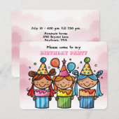 Meisje Verjaardagsfeest Flat Holiday Kaart (Voorkant / Achterkant)