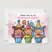 Meisje Verjaardagsfeest Flat Holiday Kaart (Voorkant)