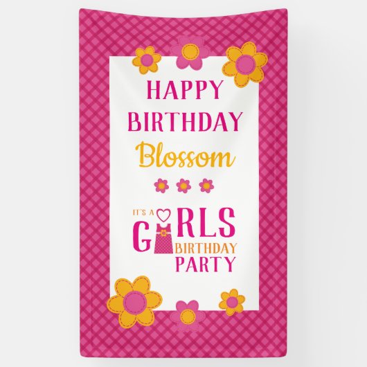 Meisje verjaardagsfeestje gepersonaliseerde leuke spandoek (Verticaal)