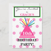 Meisje Verjaardagsfeestje Pet Roze Polka Dots Kaart (Voorkant)