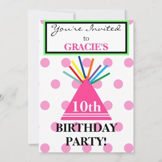 Meisje Verjaardagsfeestje Pet Roze Polka Dots Kaart (Voorkant)