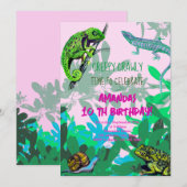 Meisje verjaardagsfeestkameleon, hagedis, kikker kaart (Voorkant / Achterkant)
