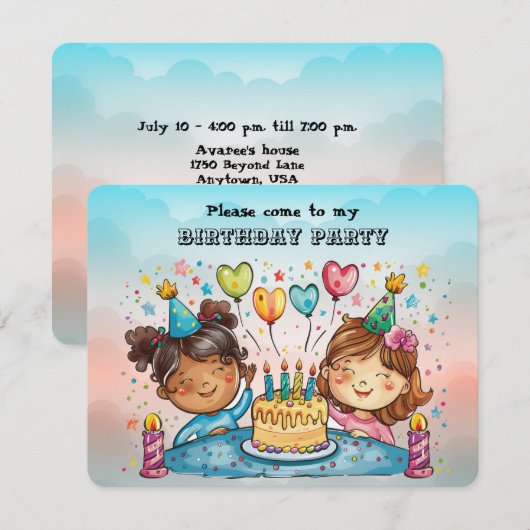 Meisje Verjaardagsfeestuitnodiging Feestdagenkaart (Voorkant / Achterkant)