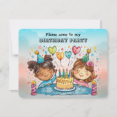 Meisje Verjaardagsfeestuitnodiging Feestdagenkaart (Voorkant)