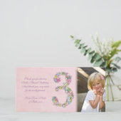 Meisje verjaardagskaart bedankt foto 3 jaar (Staand voorkant)