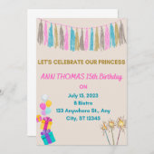 Meisje verjaardagsuitnodiging kaart (Voorkant / Achterkant)