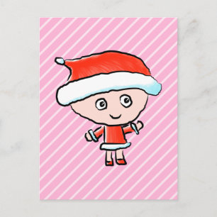 Meisje verkleed als kerstman met kerst feestdagenkaart