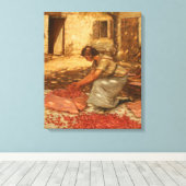 Meisje Verpakking Kersen in de Provence (Frankrijk Canvas Afdruk (Insitu (Houten vloer))