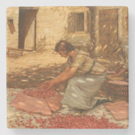 Meisje Verpakking Kersen in de Provence (Frankrijk Stenen Onderzetter