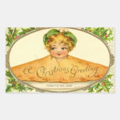 meisje verrassing pop omhoog in kersttaart rechthoekige sticker (Voorkant)