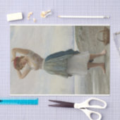 Meisje verzamelen van kiezels en zeeschelpen op he tissuepapier (Craft)