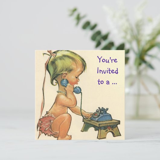  meisje via telefoon, uitnodiging van de Birthday  (Staand voorkant)